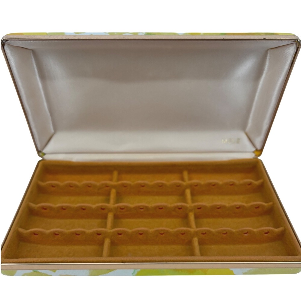 Mele Vintage Jewelry Box Psychedelic Floral Yellow Green MCM Earring Organizer